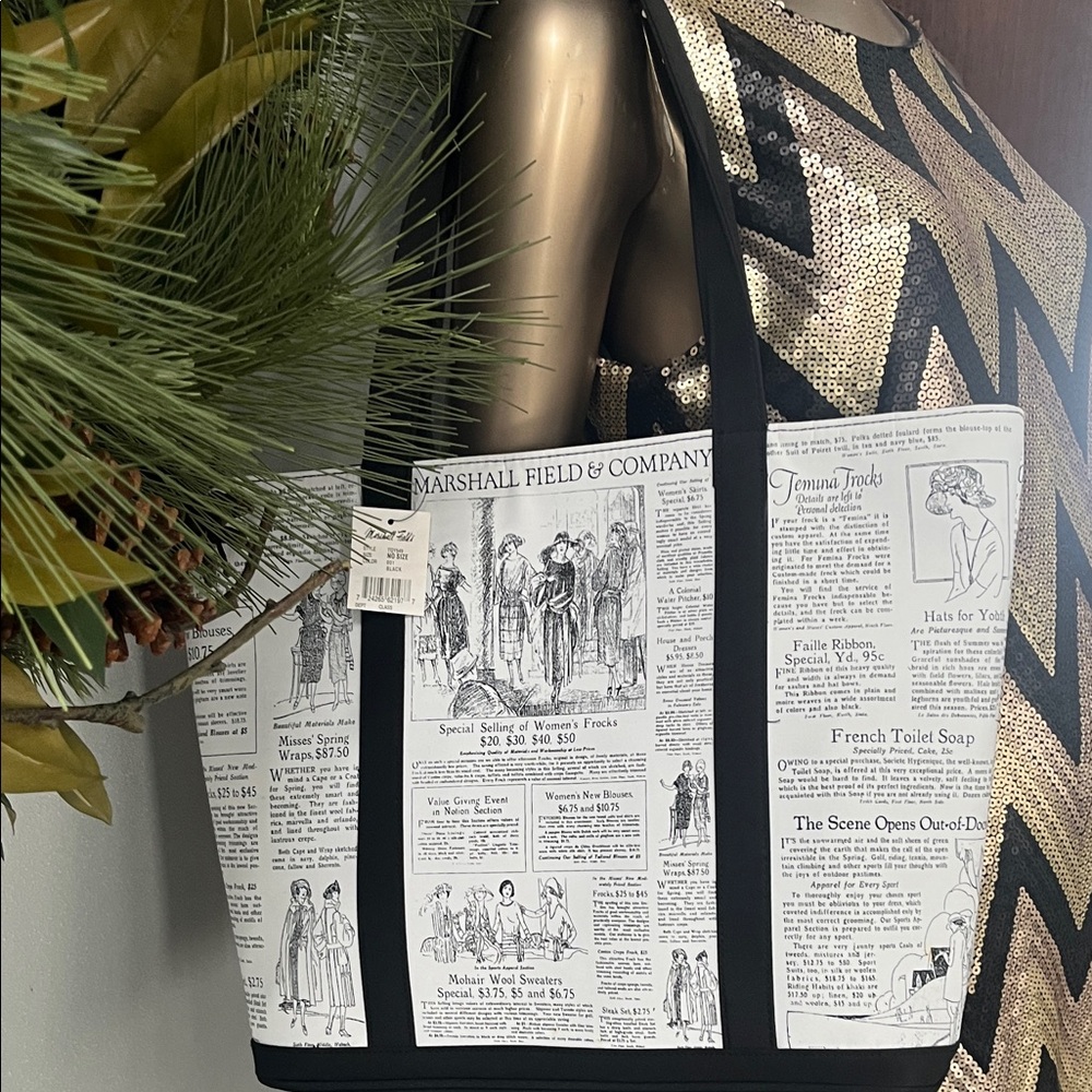 Elegant Black and White Newspaper Print Tote